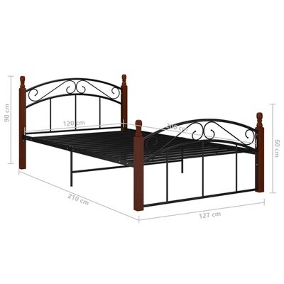 vidaXL Rama łóżka, czarny metal i lite drewno dębowe, 120x200 cm