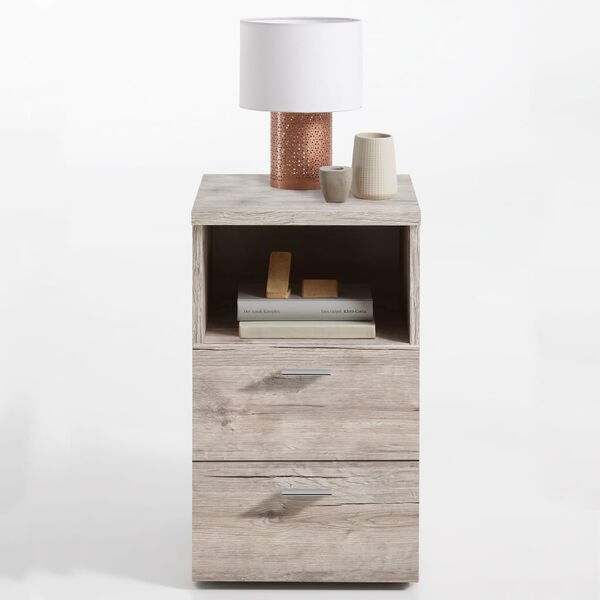 FMD Szafka nocna z 2 szufladami i otwartą p&oacute;łką, dąb piaskowy