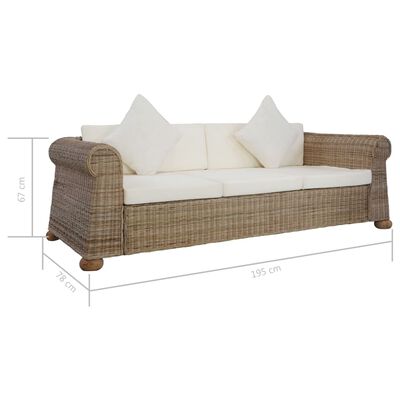 vidaXL 3-osobowa sofa z poduszkami, naturalny rattan
