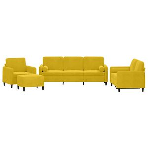 vidaXL 4-cz. komplet wypoczynkowy z poduszkami, ż&oacute;łty, aksamit