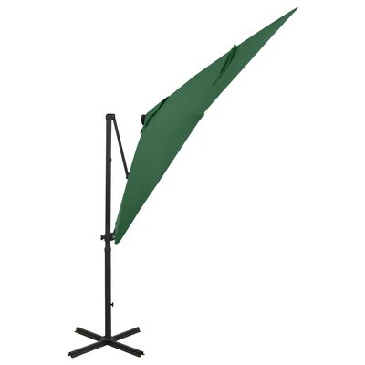 vidaXL Parasol wiszący z lampkami LED i słupkiem, zielony, 250 cm