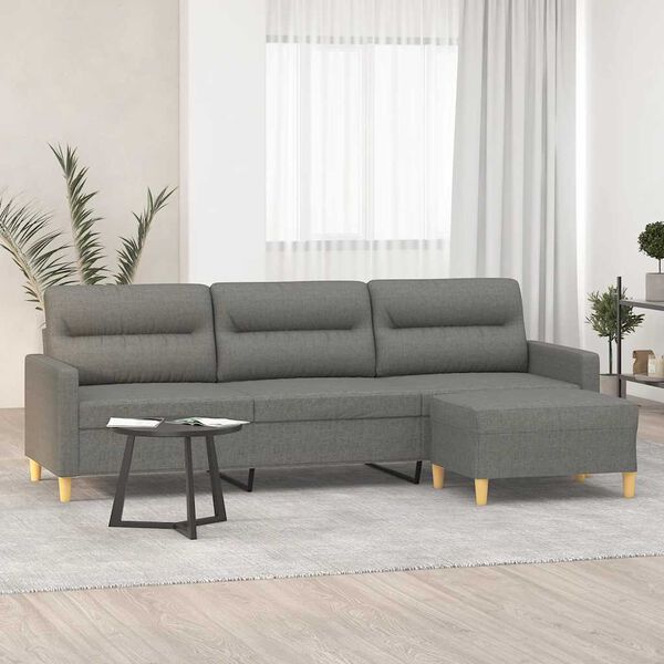 vidaXL 3-osobowa sofa z podn&oacute;żkiem, ciemnoszara, 210 cm, tkaniną