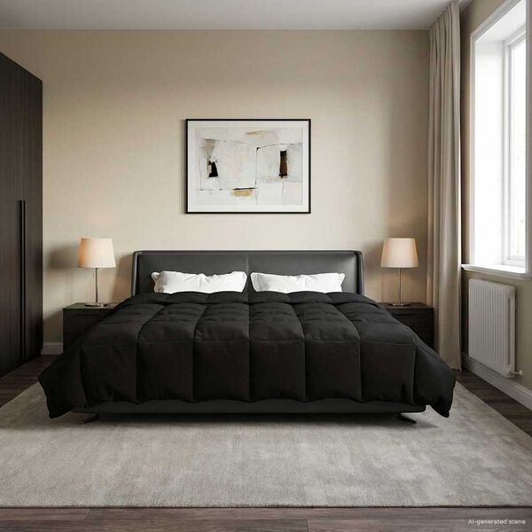 vidaXL Zimowa Kołdra Kwiłtowany Czarny 220 x 240 cm Mikrofibra