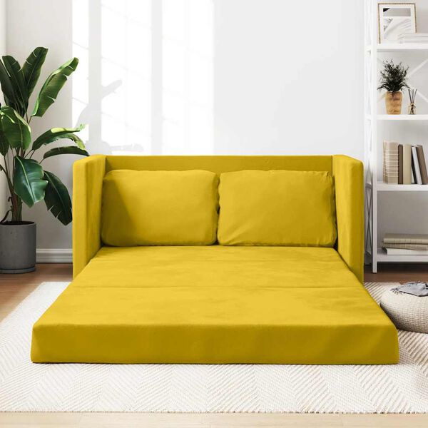 vidaXL Sofa podłogowa 2-w-1, ciemnoż&oacute;łta, 122x204x55 cm, aksamit