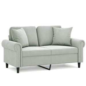 vidaXL 2-osobowa sofa z poduszkami, jasnoszara, 120 cm, aksamit