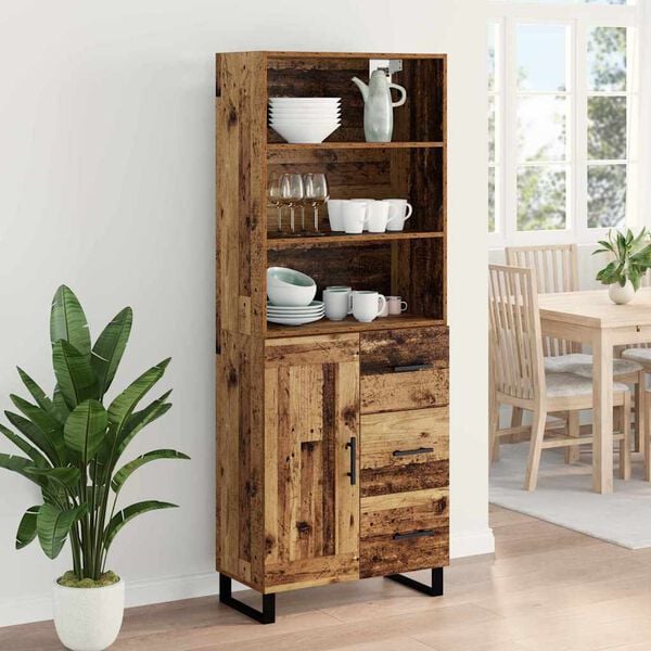 vidaXL Highboard z szufladą Stare drewno 69,5 x 34 x 180 cm
