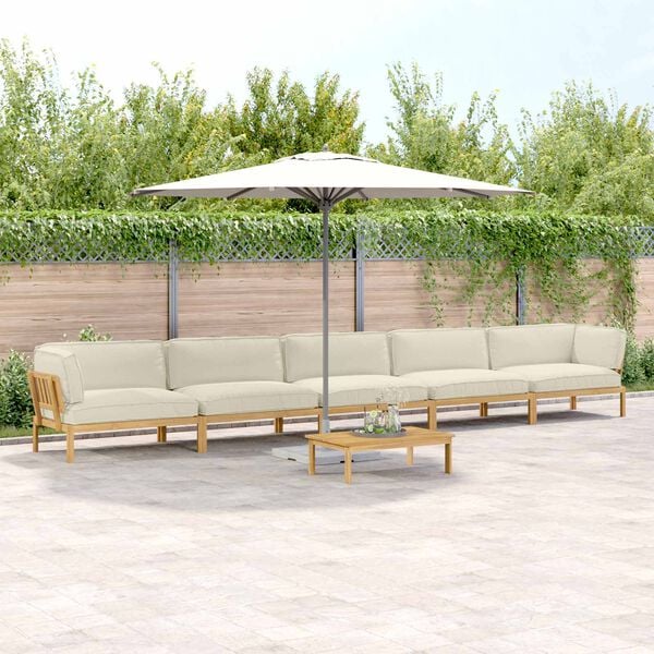 vidaXL Zestaw Sof z poduszką Gładki 6 pcs Kremowy Lite Drewno Akacji