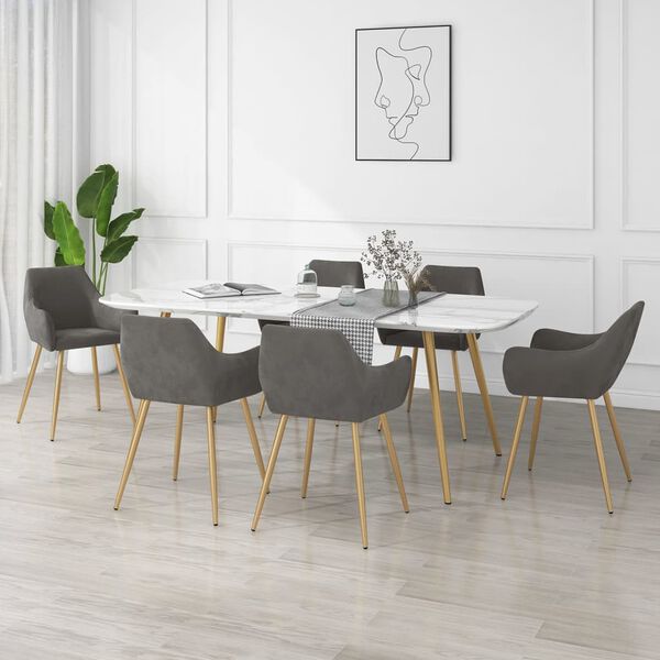 vidaXL Krzesła stołowe, 6 szt., ciemnoszare, obite aksamitem