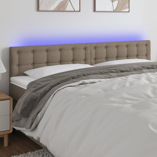vidaXL Zagł&oacute;wek do ł&oacute;żka z LED, taupe, 180x5x78/88 cm, tkanina