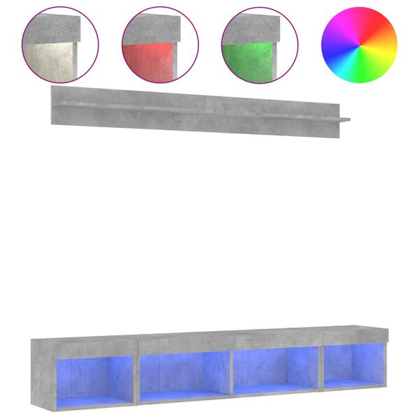 vidaXL 5-częściowy zestaw mebli TV z LED, szarość betonu