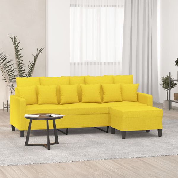 vidaXL 3-osobowa sofa z podn&oacute;żkiem, jasnoż&oacute;łty, 180 cm, tkaniną