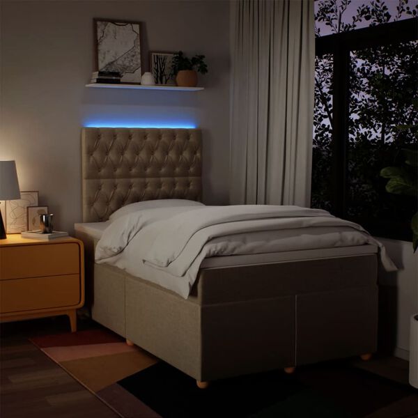 vidaXL Ł&oacute;żko kontynentalne z materacem, kremowe, tkanina, 120x200 cm