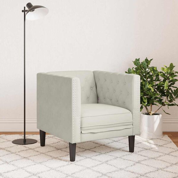 vidaXL Fotel Chesterfield, kremowy, tapicerowany aksamitem