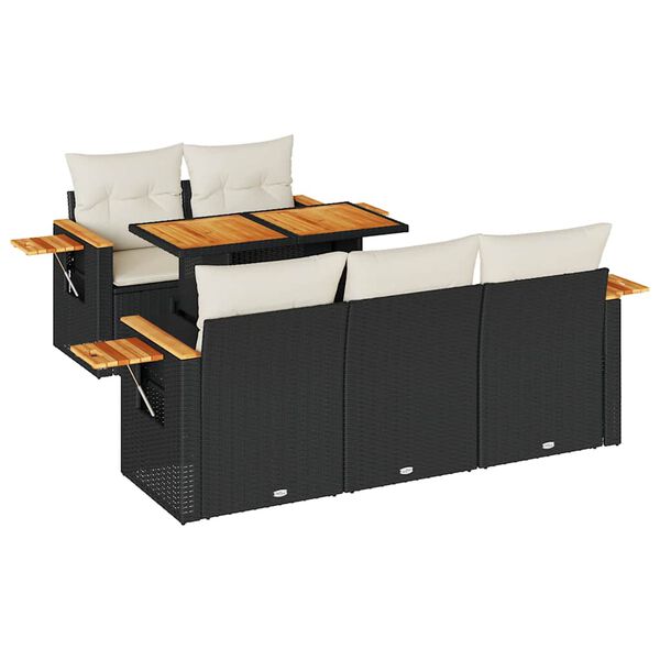 vidaXL 6-cz. zestaw mebli z poduszkami, czarny, polirattan i akacja