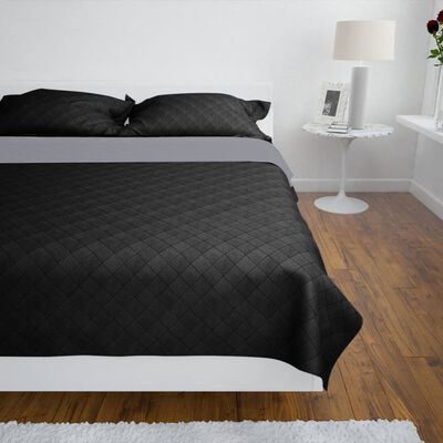 vidaXL Dwustronna pikowana narzuta na łóżko, czarno-szara, 230x260 cm