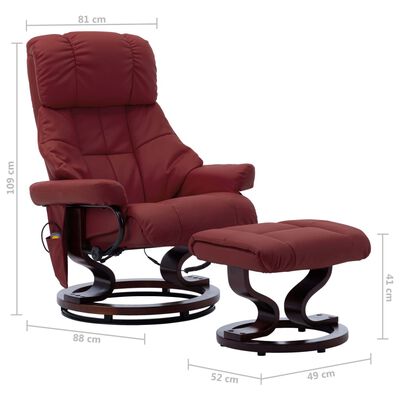 vidaXL Rozkładany fotel masujący, kolor wina, ekoskóra i gięte drewno