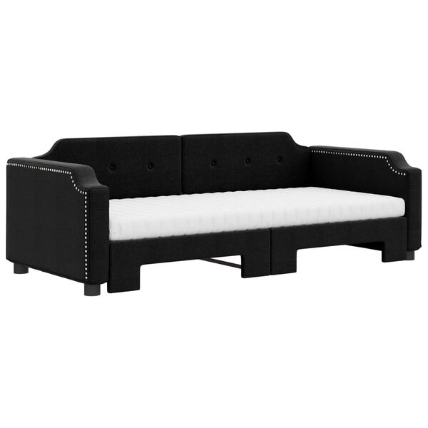 vidaXL Sofa rozsuwana z materacami, czarna, 90x190 cm, tkanina