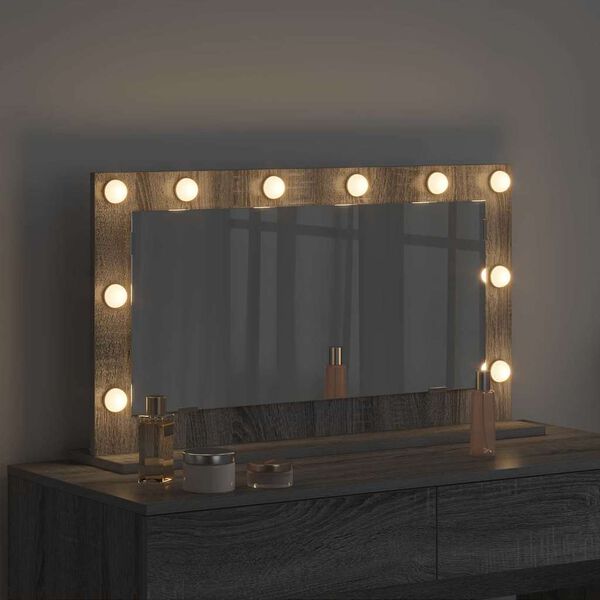 vidaXL Lustro toaletowe Ze LED Lights Szary Sonoma 80 x 45 x 18 cm