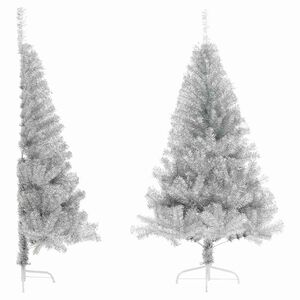 vidaXL Sztuczna choinka poł&oacute;wka ze stojakiem, srebrna, 120 cm, PET