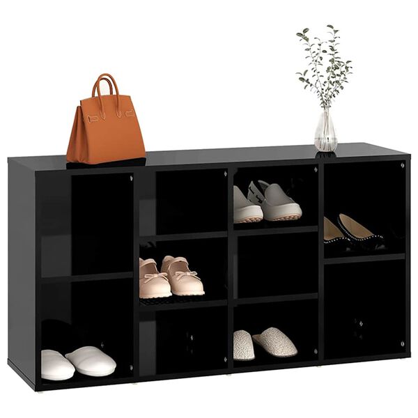 vidaXL Ławka z miejscem na buty, wysoki połysk, czarna, 103x30x55 cm