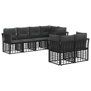 vidaXL Zestaw sof na zewnątrz z poduszką 7 pcs Czarny Poliester