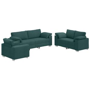 vidaXL Sofa 3 pcs Ciemna zieleń Tkanina lniana