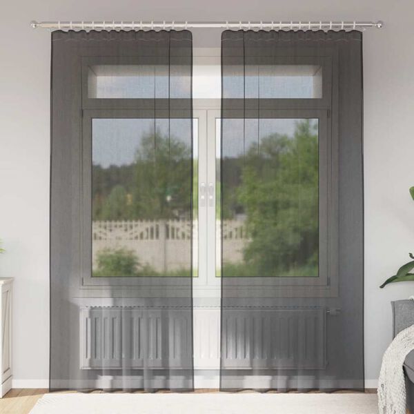 vidaXL Zasłony woalowe z kieszeniami na drążek 2 szt. czarne