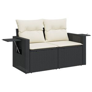 vidaXL Sofa ogrodowa z poduszkami, 2-osobowa, czarna, polirattan