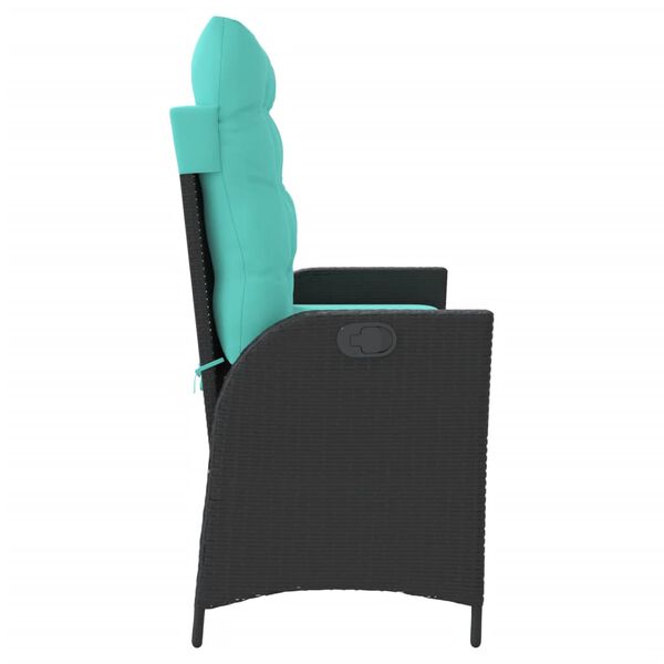 vidaXL Rozkładana ławka ogrodowa z poduszkami, czarna, polirattan