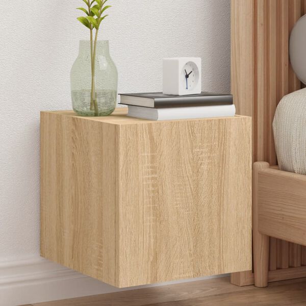 vidaXL Ścienna szafka TV z LED, dąb sonoma, 30,5x35x30 cm