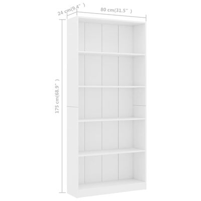 vidaXL 5-poziomowy regał na książki, biały, 80 x 24 x 175 cm