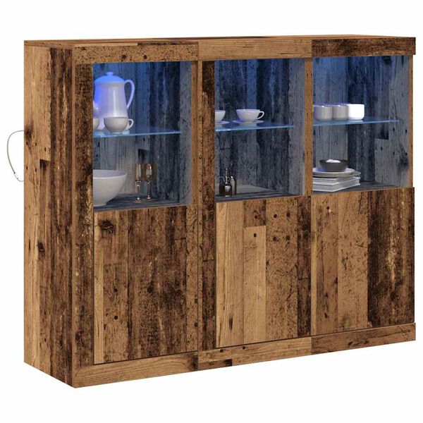 vidaXL Komoda LED Ze LED Lights 3 pcs Stare drewno 123 x 37 x 100 cm