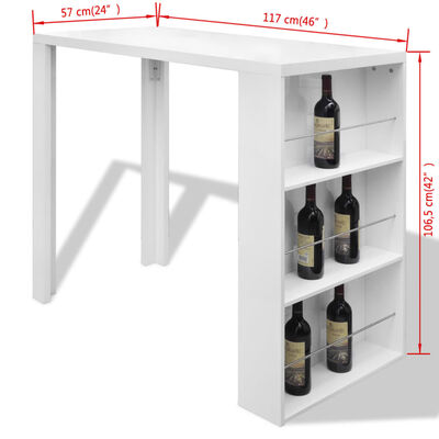 vidaXL Biały stolik barowy z szafką na wino, MDF, wysoki połysk