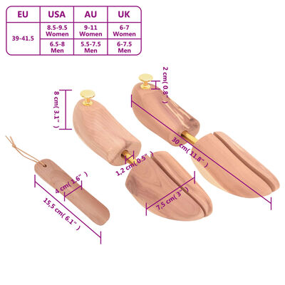 vidaXL Prawidła do butów z łyżką, EU 39-41,5, lite drewno cedrowe