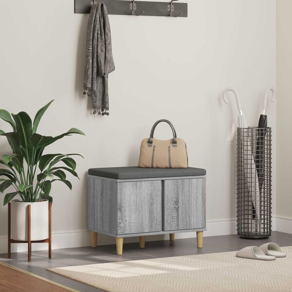 vidaXL Ławka w przedpokoju z poduszką Szary Sonoma 60 x 38 x 46 cm