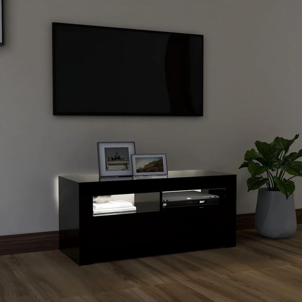 vidaXL Szafka pod TV z oświetleniem LED, czarna, 90x35x40 cm