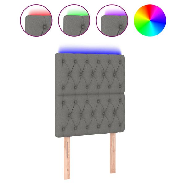 vidaXL Zagł&oacute;wek do ł&oacute;żka z LED, ciemnoszary, 80x7x118/128 cm, tkanina