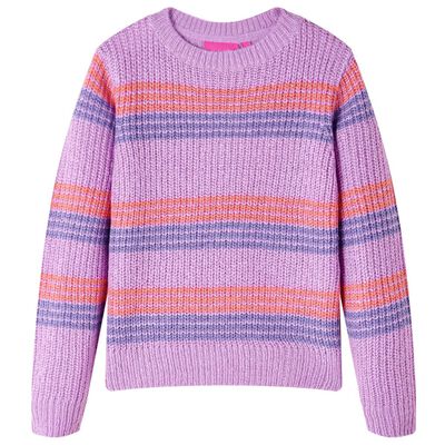 Sweter dziecięcy z dzianiny, w paski, liliowo-różowy, 92