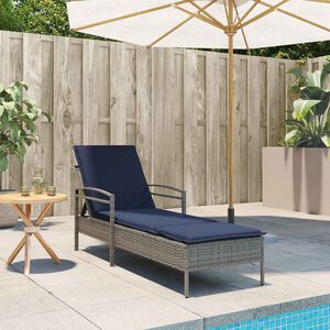 vidaXL | Leżak | z poduszką 1-osoba Szary 63 x 200 x 81 cm polirattan