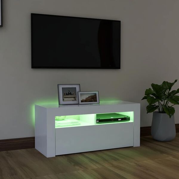 vidaXL Szafka pod TV z oświetleniem LED, biała, 90x35x40 cm