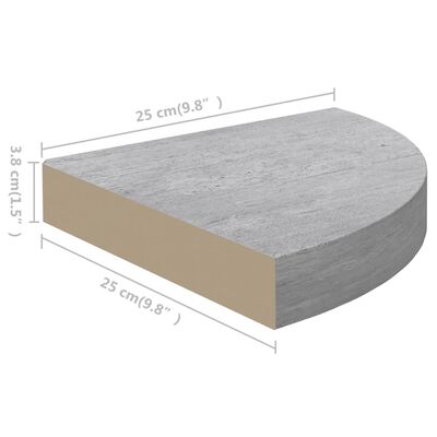 vidaXL Narożne półki ścienne, 4 szt., szarość betonu, 25x25x3,8 cm MDF