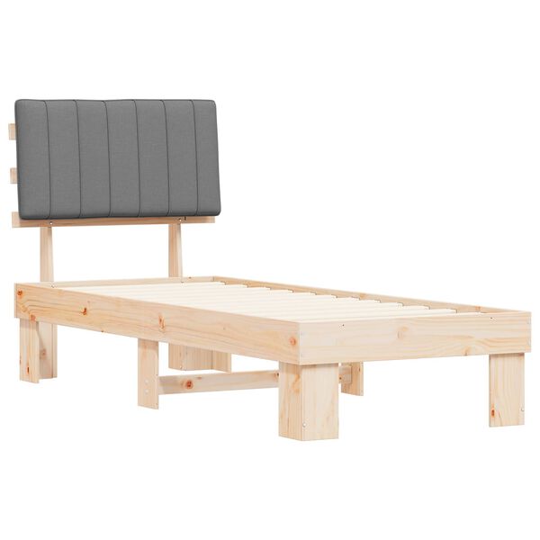 vidaXL Ramka ł&oacute;żka z tapicerowanym wezgłowiem Jasnoszary 75 x 190 cm