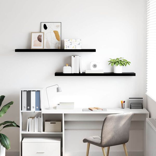 vidaXL P&oacute;łki ścienne, 2 szt., wysoki połysk, czarne, 120x23,5x3,8 cm