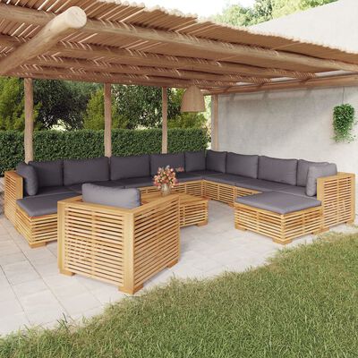 vidaXL 12-cz. zestaw wypoczynkowy do ogrodu, poduszki, drewno tekowe