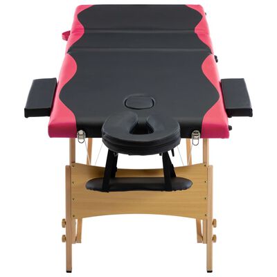 vidaXL Składany stół do masażu, 3-strefowy, drewniany, czarno-różowy