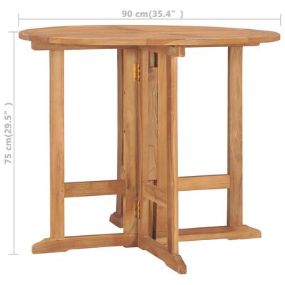 vidaXL Składany stół ogrodowy, Ø90x75 cm, lite drewno tekowe