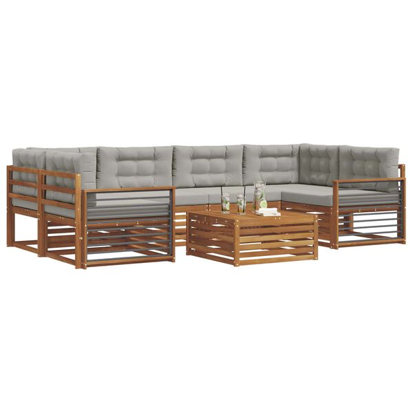 vidaXL Zestaw sof na zewnątrz z poduszką 7 pcs Naturalny i Jasny Szary