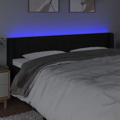 vidaXL Zagłówek do łóżka z LED, czarny, 203x16x78/88 cm, tkanina