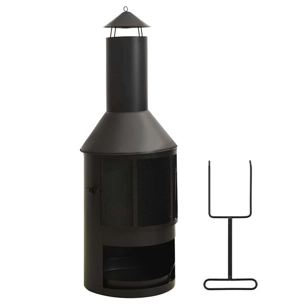 vidaXL Piecyk ogrodowy z rusztem pogrzebaczem, 47x47x135,7 cm, stalowy