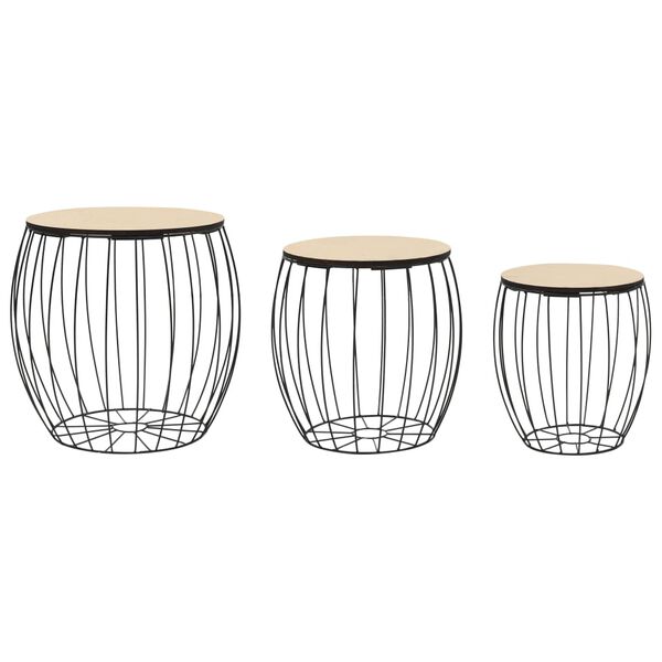 vidaXL Zestaw 3 stolik&oacute;w kawowych ze sklejki topolowej i żelaza